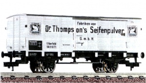 Epoche I: Gedeckter Güterwagen Bauart G „Elberfeld“der Firma „Dr. Thompson“, eingestellt bei der K.P.E.V. Herstellerbild Artikel 5815 